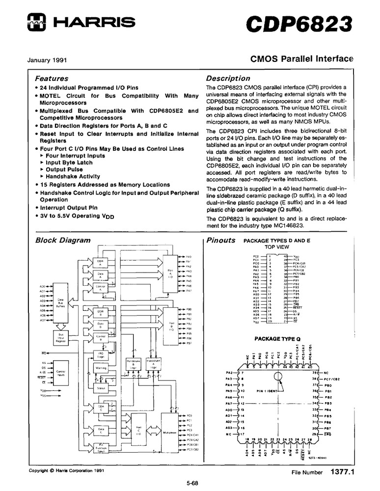 Harris CDP6823Q CMOS Parallel Interface IC's Qty 26 NOS