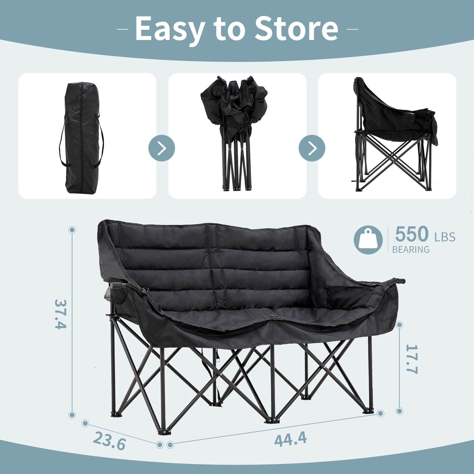 NAIZEA Oversized Fold Up Double Camping Chair 2 Person Camping Chair Loveseat
