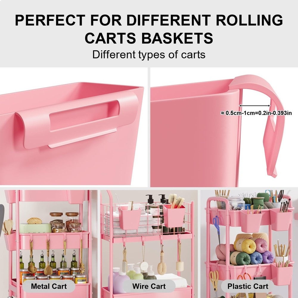 Rolling Cart Accessories, 6 Pack Pink Plastic Hanging Cup Holders, Rolling Ca...