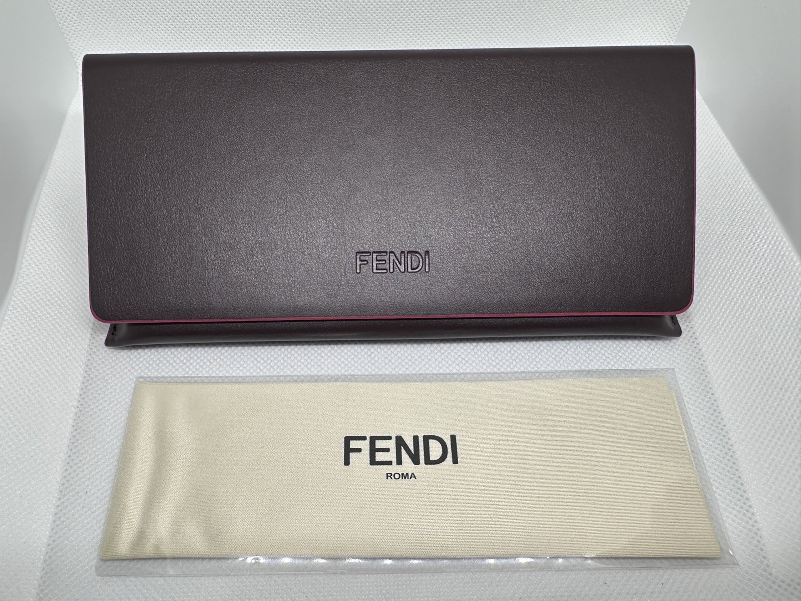 New FENDI Brown Authentic Eyeglass Sunglasses Case W/Cloth OBO