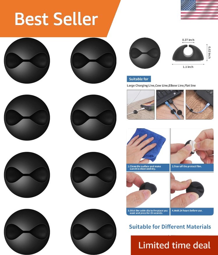 Compact Adhesive Cable Clips - 8 Pack for Effortless Cord Management Solutions