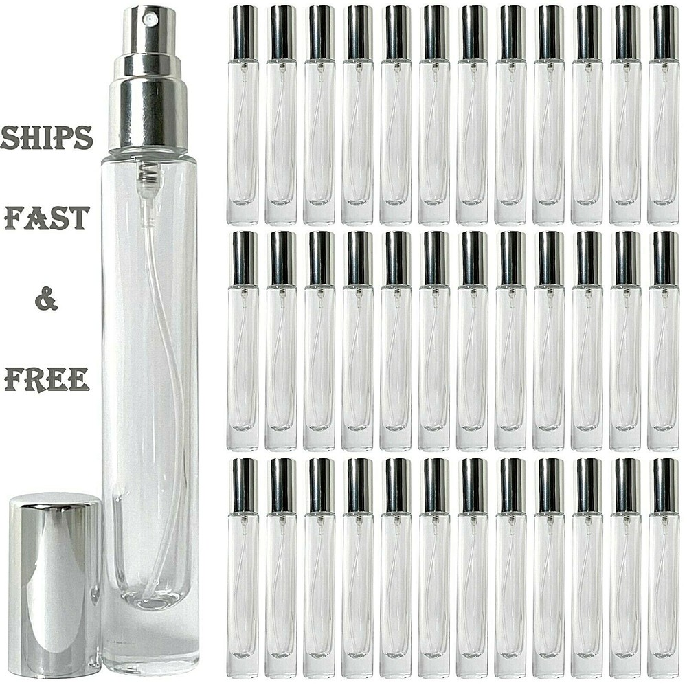10ml 0.34oz Perfume Cylinder Thick Glass y Bottle Silver Atomizer Refillable