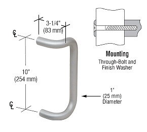 CRL M1741028 10" Clear Anodized Solid Offset Pull Handle
