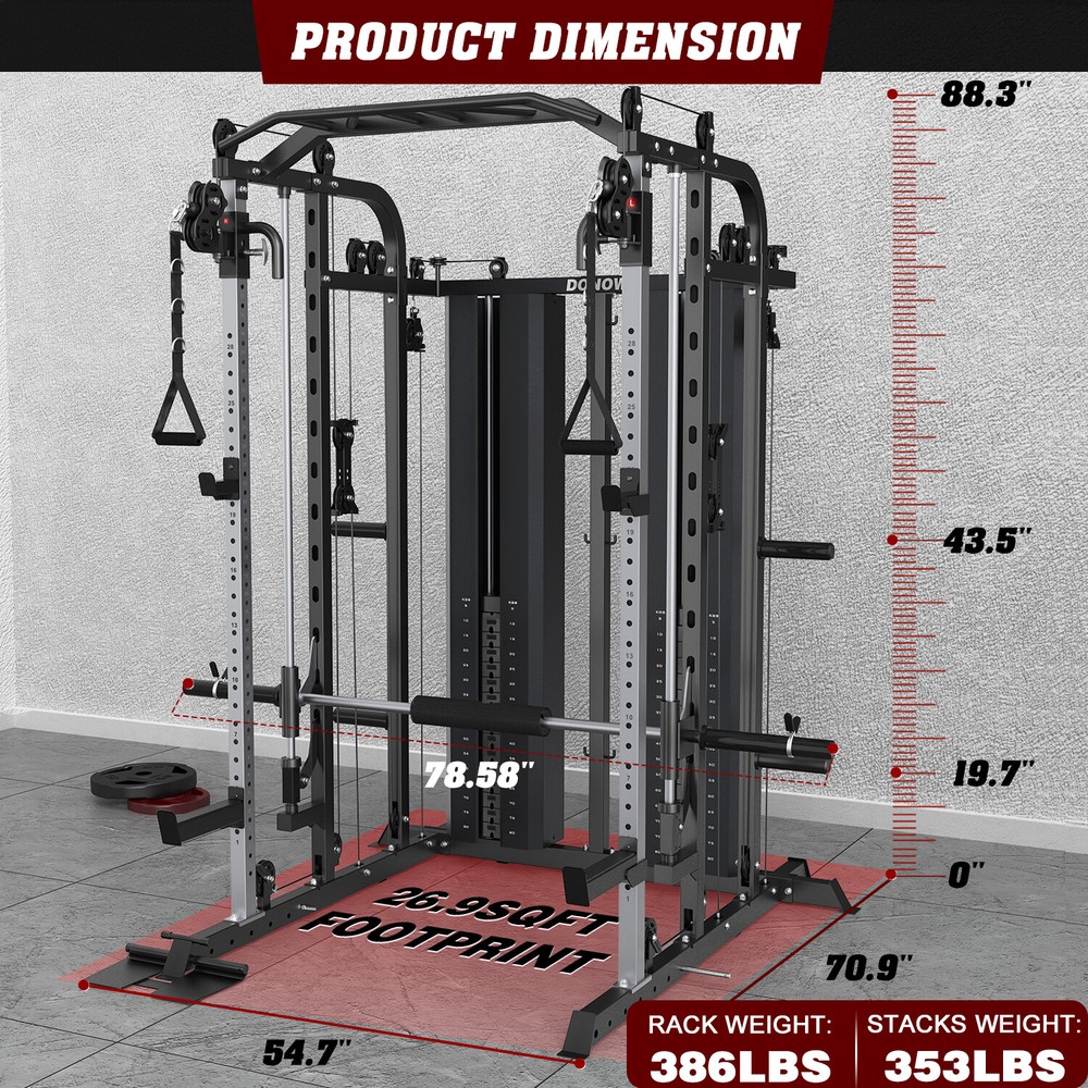 Smith Machine with 160kg Weight Stacks Power Cage Rack Cable Crossover Machine
