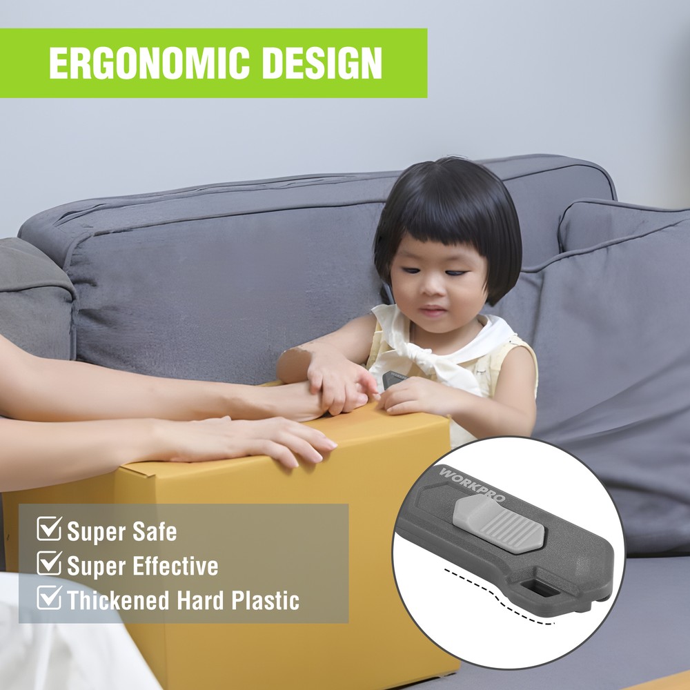 WORKPRO 2PIECE Safe Ceramic Box Cutter Small GRAY with Extra Blades Quick Change