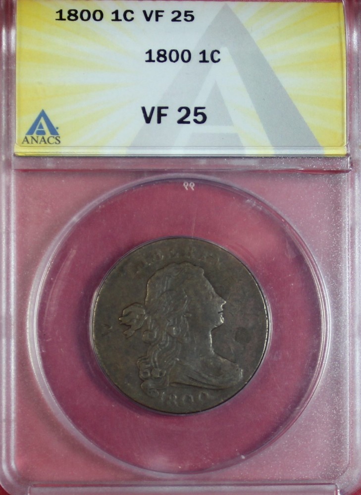 1800 DRAPED BUST LARGE CENT  ANACS VF25