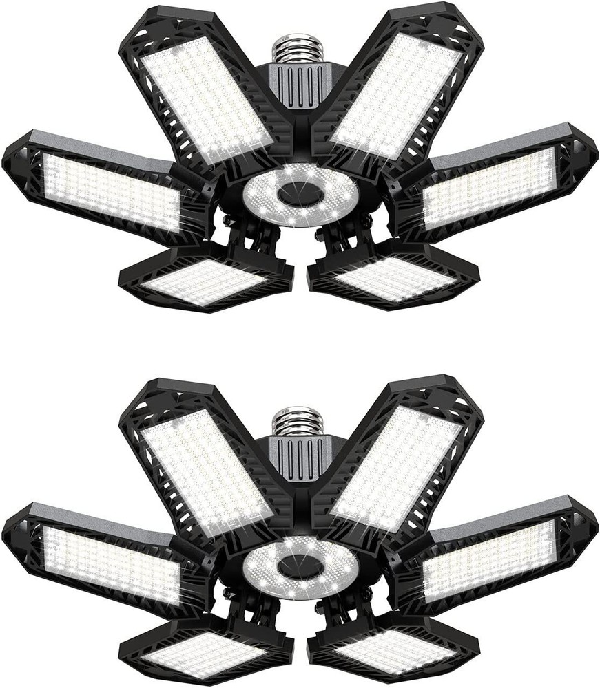 2 PACK 100W LED Garage Lights Deformable 10000lm Bulb LED Ceiling Workshop Lamp