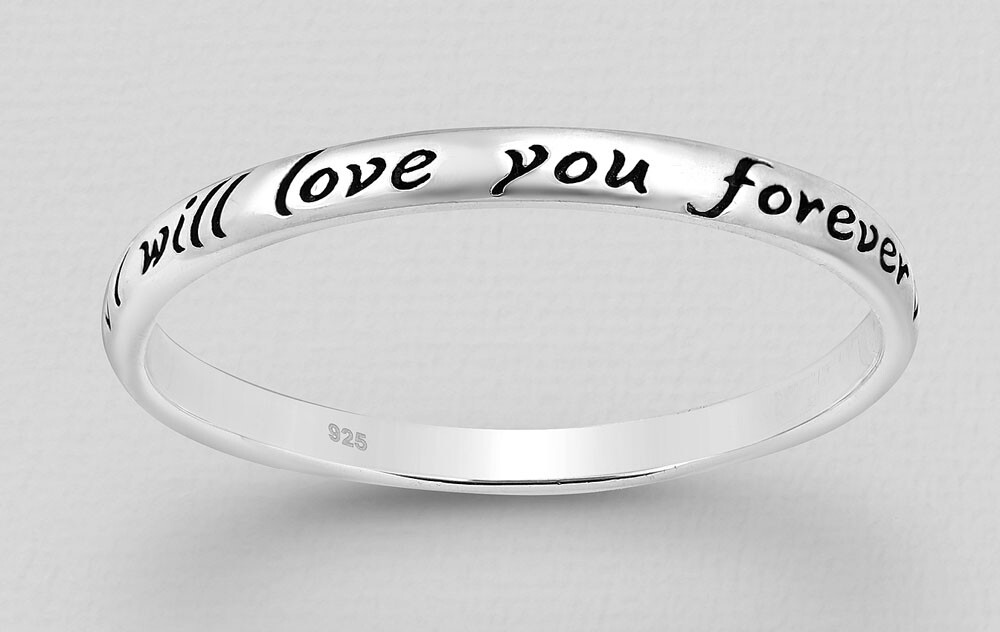 Solid Sterling Silver "I Will Love You Forever" Wedding Band Ring 2mm size 9