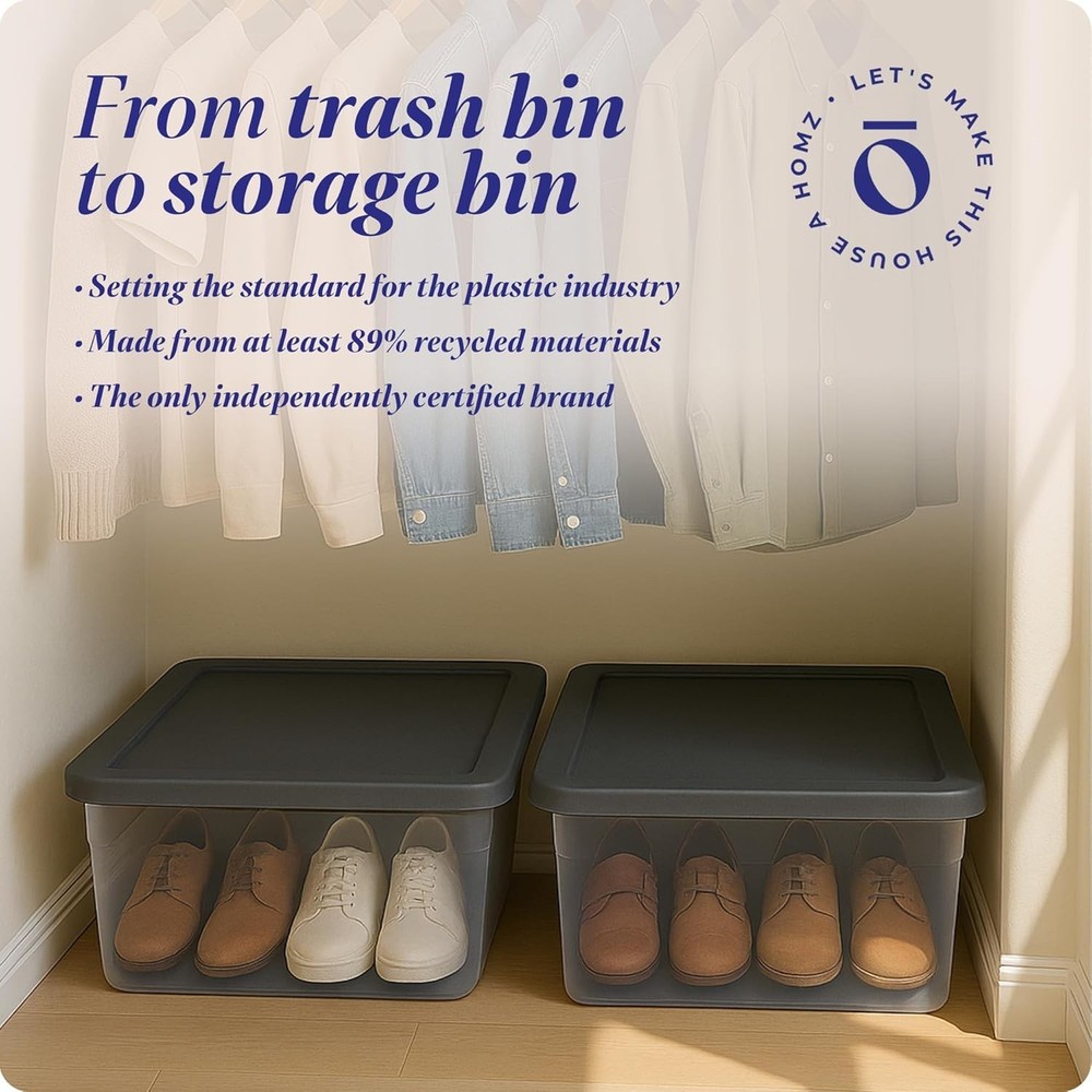 Snaplock Clear Plastic Bins, 28 Qt, Gray - 2 Pack