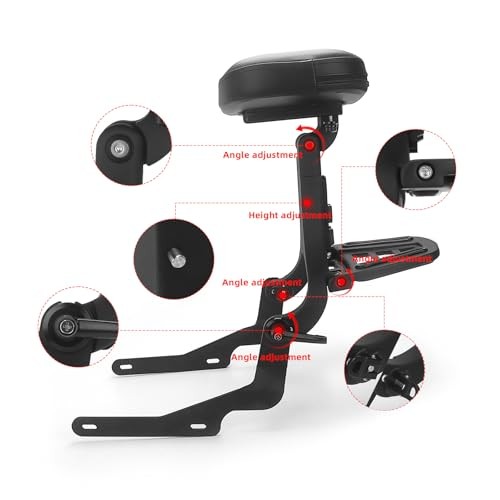 Motorcycle Backrest Sissy Bar For Driver & Passenger Adjustable Backrest Black