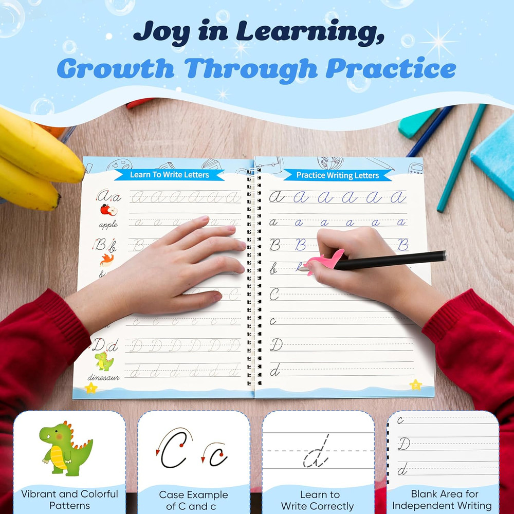 AALGO 3 Pack Grooved Cursive Handwriting Workbook,Reusable Cursive Letter Tracin