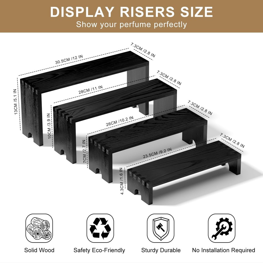 4 Set Large Black Wooden Tiered Riser Display Stands for Vendor Events,Stacka...