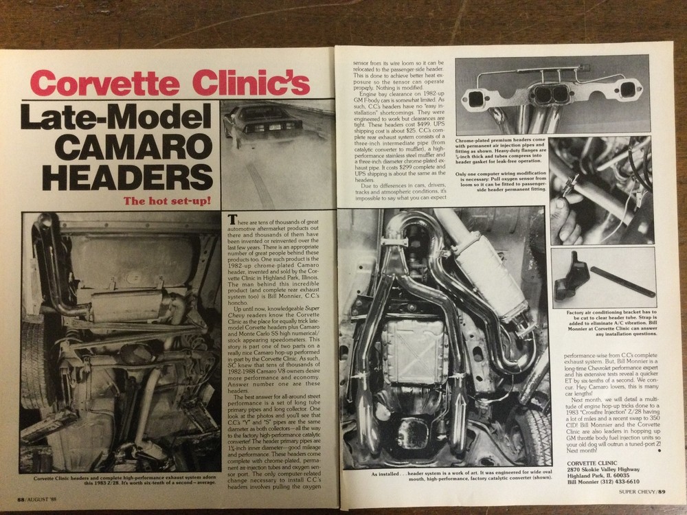Misc 5861 Article Engine Late Model Camaro Headers from Corvette Clinic Aug 1988