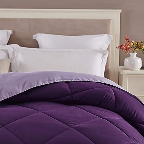 Size Reversible Comforter Lightweight Microfiber Fill All Full/Queen Plum
