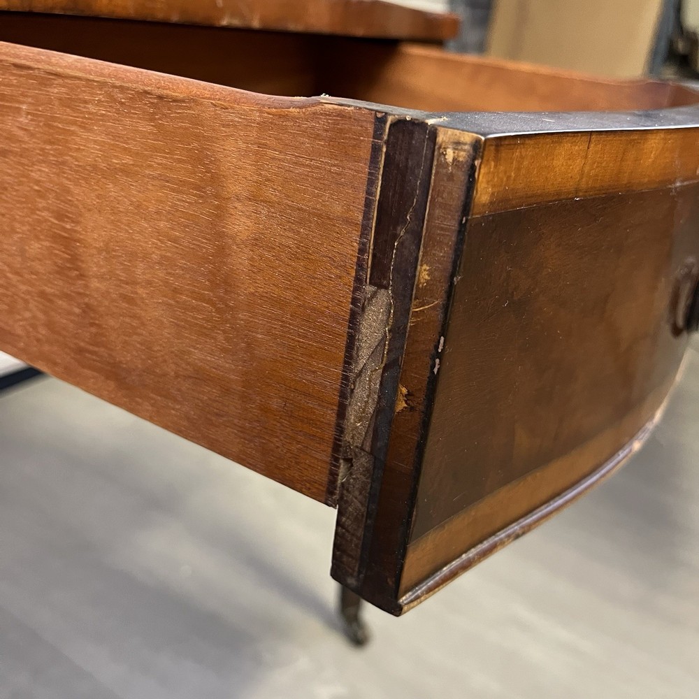 Rare ATQ Regency Style Leather Top Triangular Side Table W/Drawer Brass Pocket