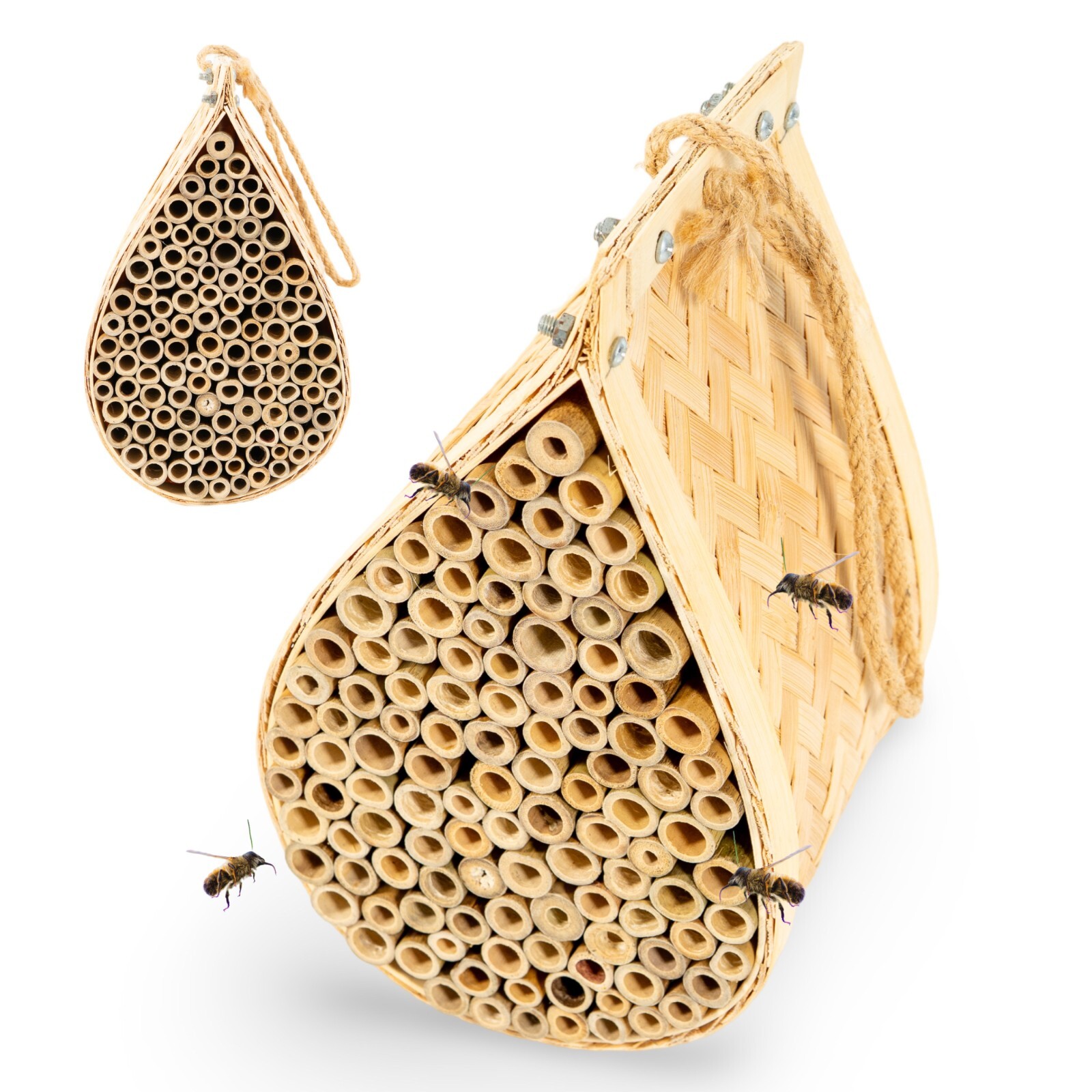 MEK Mason Bee House with Bamboo Tubes Hanging Teardrop Pollinator Habitat