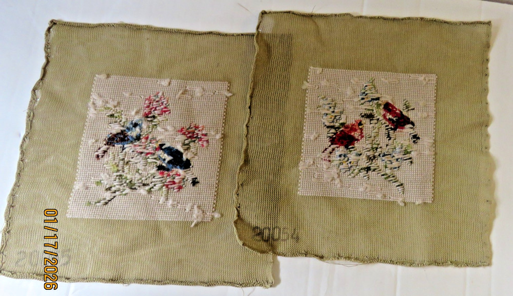 Completed Vintage Bucilla Decorator Wool Tapestry Needlepoints (2) Birds