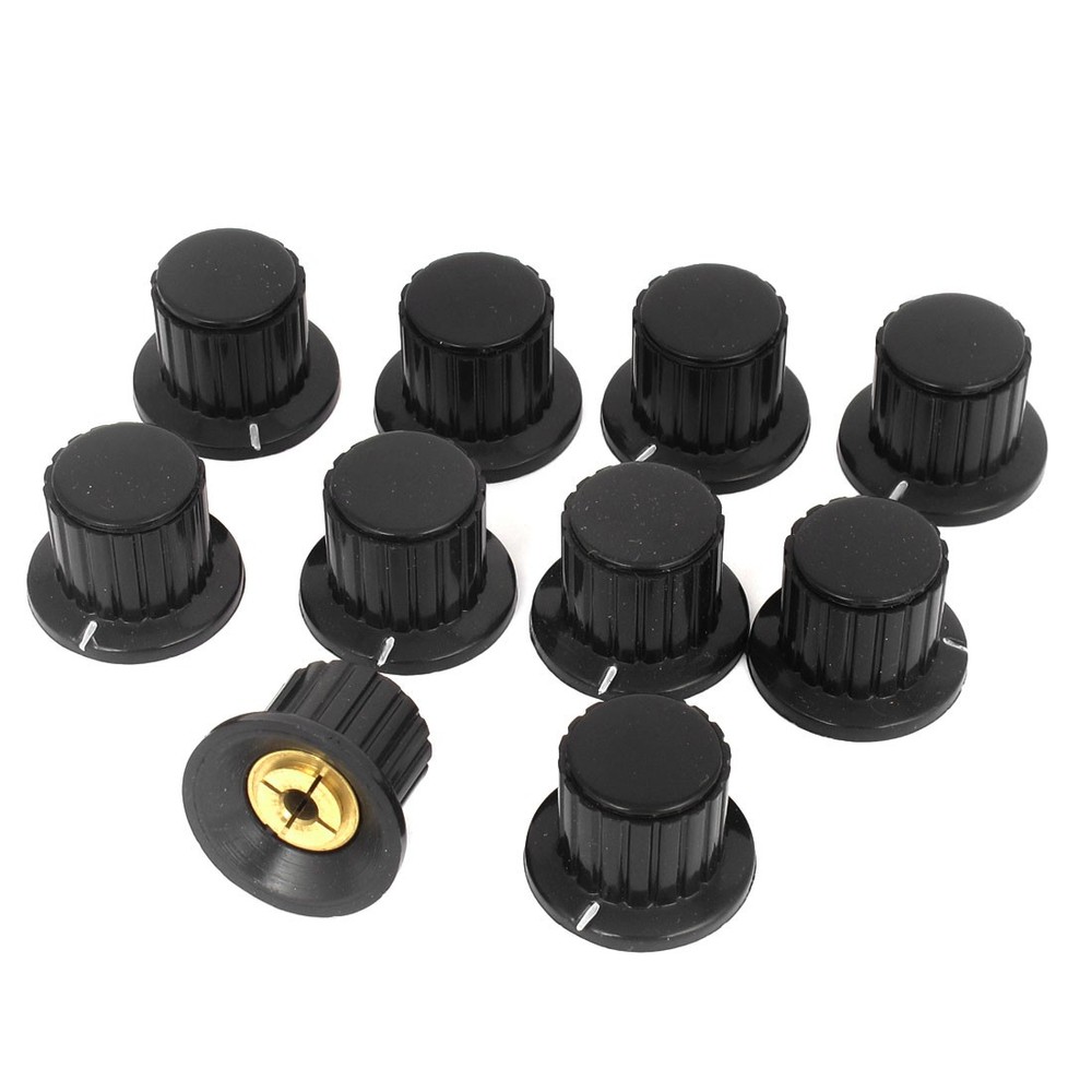 10 Pcs Black Ribbed Grip 19mm Top 4mm Split Shaft Potentiometer Control Knobs
