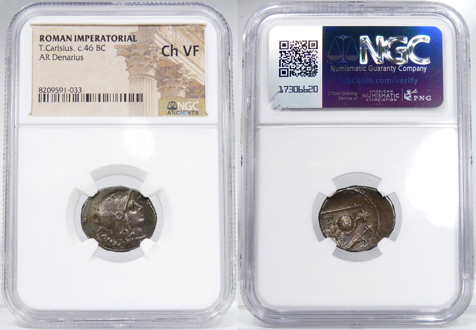 temp. JULIUS CAESAR Titus Carisius Roma/Cornucopia 46BC NGC Cert. Choice VF Coin