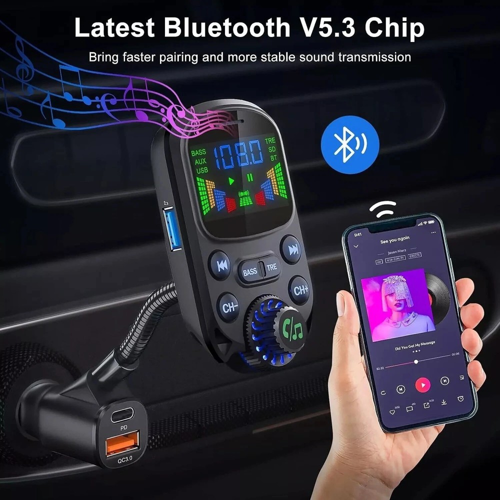 Car Bluetooth FM Transmitter Radio MP3 Wireless Adapter with 3Port Charger NEW