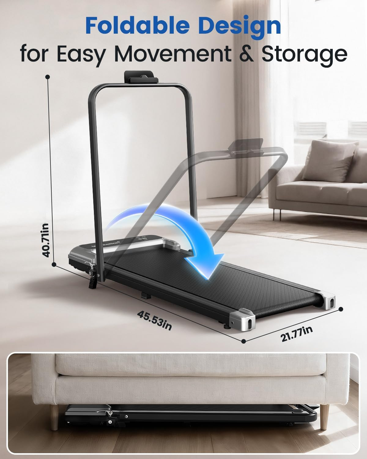 Walking Pad Treadmill with Handle Bar and Adjustable Incline, Compact Portable T