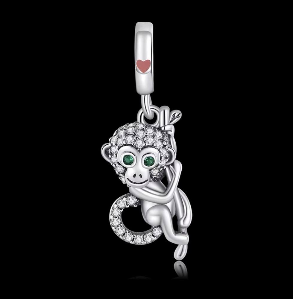V98 S925 STERLING SILVER MONKEY ON VINE DANGLE CHARM