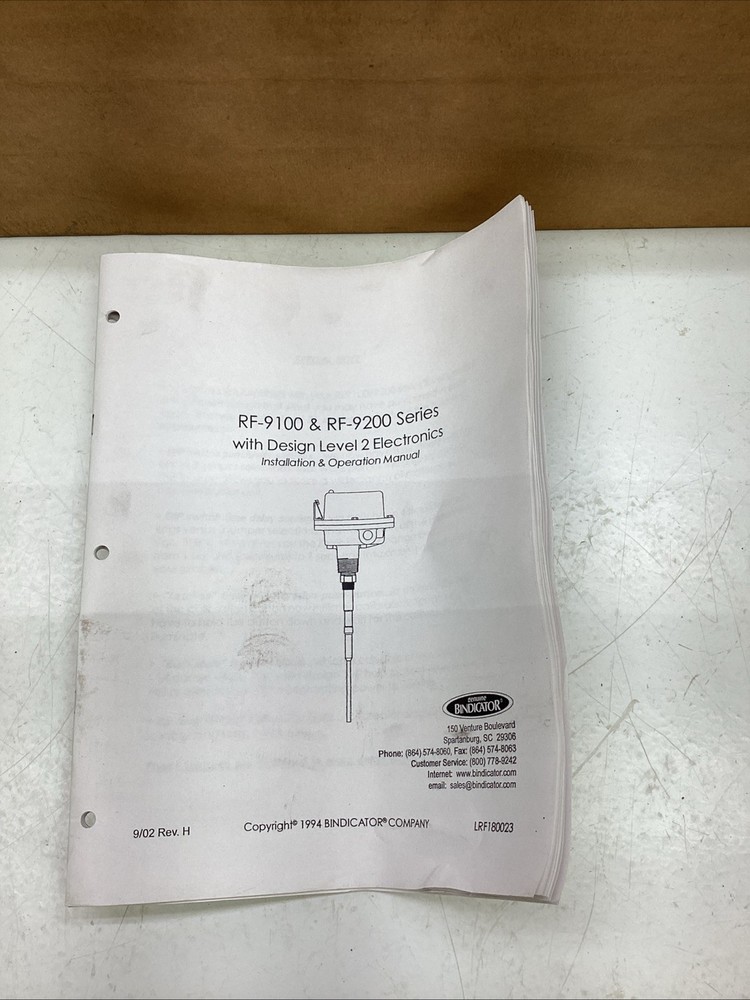 Bindicator RF-Series Level Control RF92CFG1A 120VAC NIB