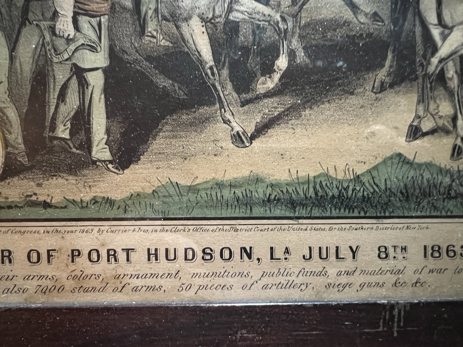 SURRENDER OF PORT HUDSON, LA. JULY 8TH 1863 By Currier & Ives Hand Colored Litho