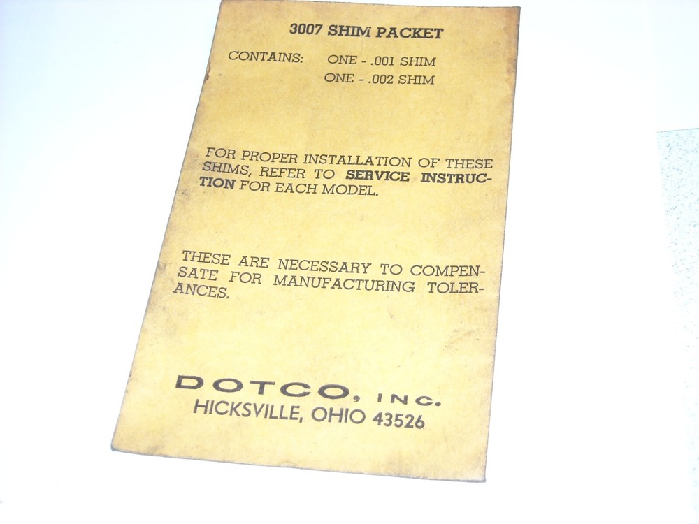 3007, Shim Packet, Dotco, Cooper Tools, New