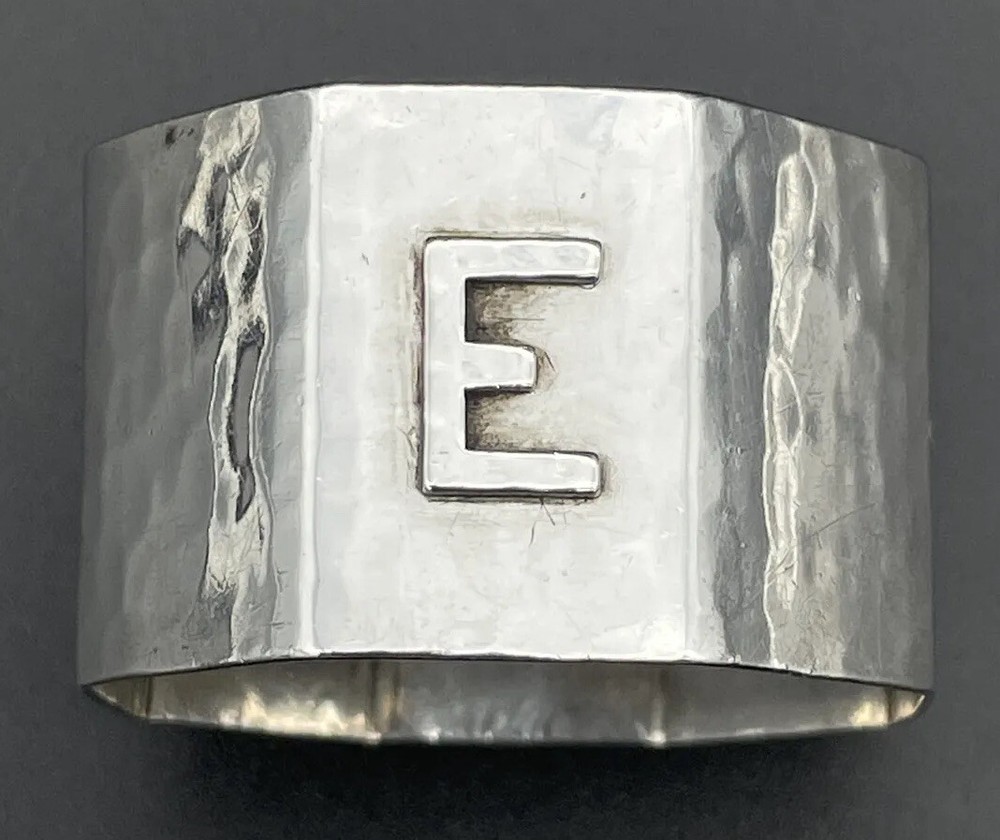 Lebolt Octagonal Sterling Silver Arts & Crafts Napkin Ring Raised “E” Monogram
