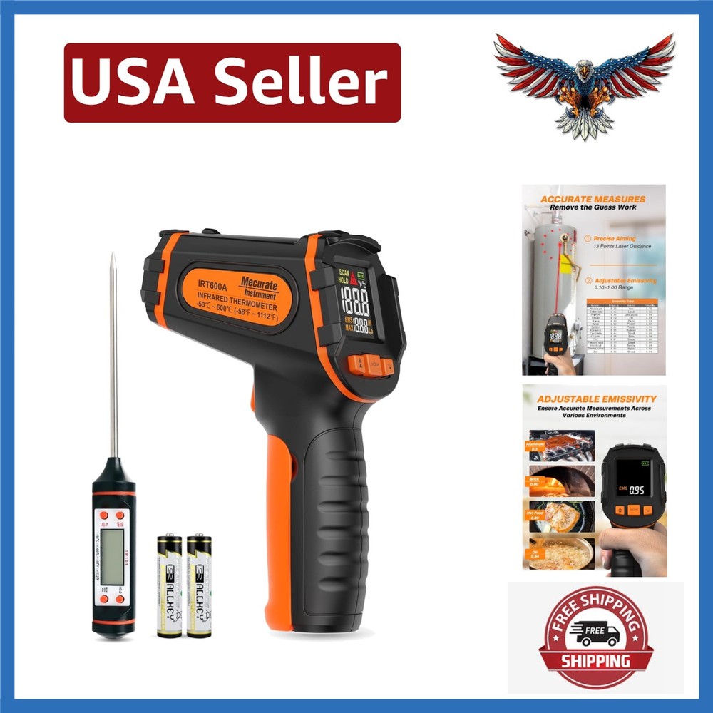 Adjustable Emissivity Infrared Thermometer for Freezer to Grill - Precise & Safe
