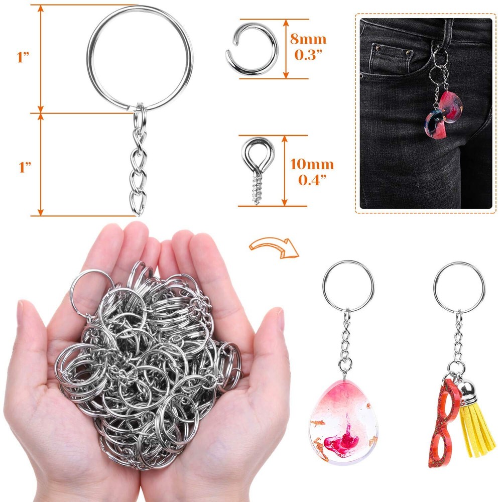 Audab 360Pcs Keychain Bulk, 120Pcs Rings with Medium, ['Silver']