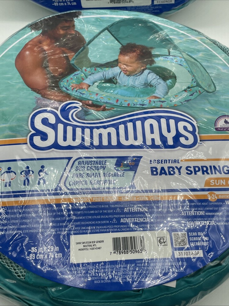 2 Swimways Spring Float Sun Canopy 35inx29in 9-24 Months 33lbs Adjustable Teal