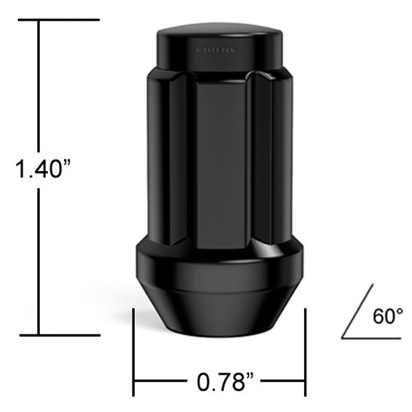 20pc 12x1.25 Lug Nuts | Black Cone Seat | Long Spline Closed End | Includes Key