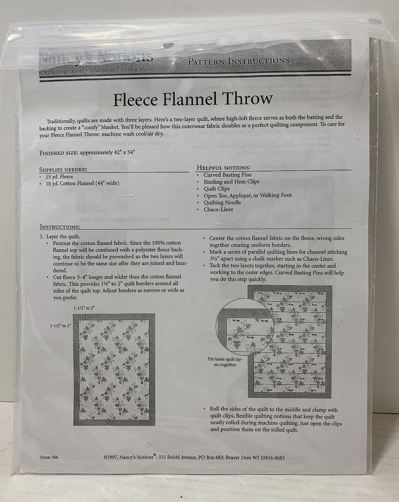 Nancy's Notions Fleece Flannel Throw Pattern