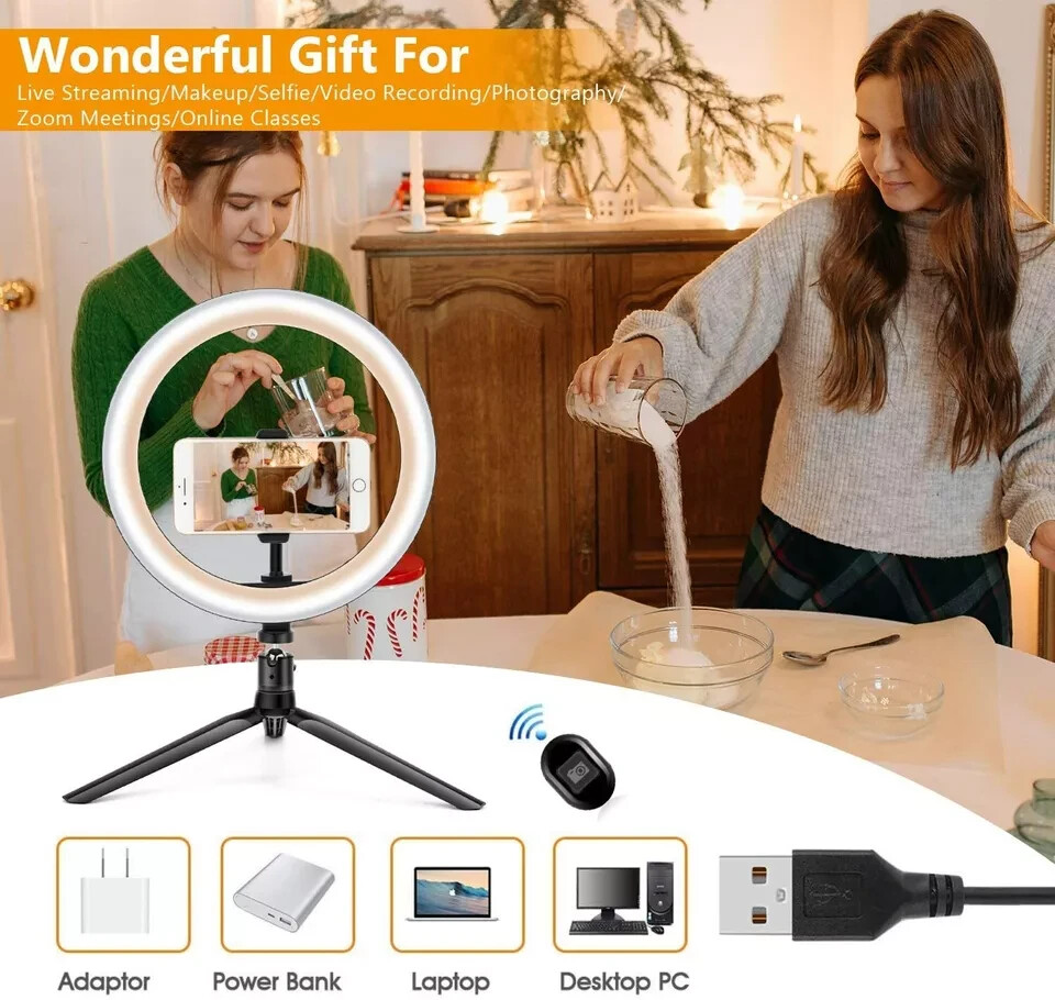 10.2" Ring Light with Stand & Phone Holder and Remote Control, Dimmable LED Ring