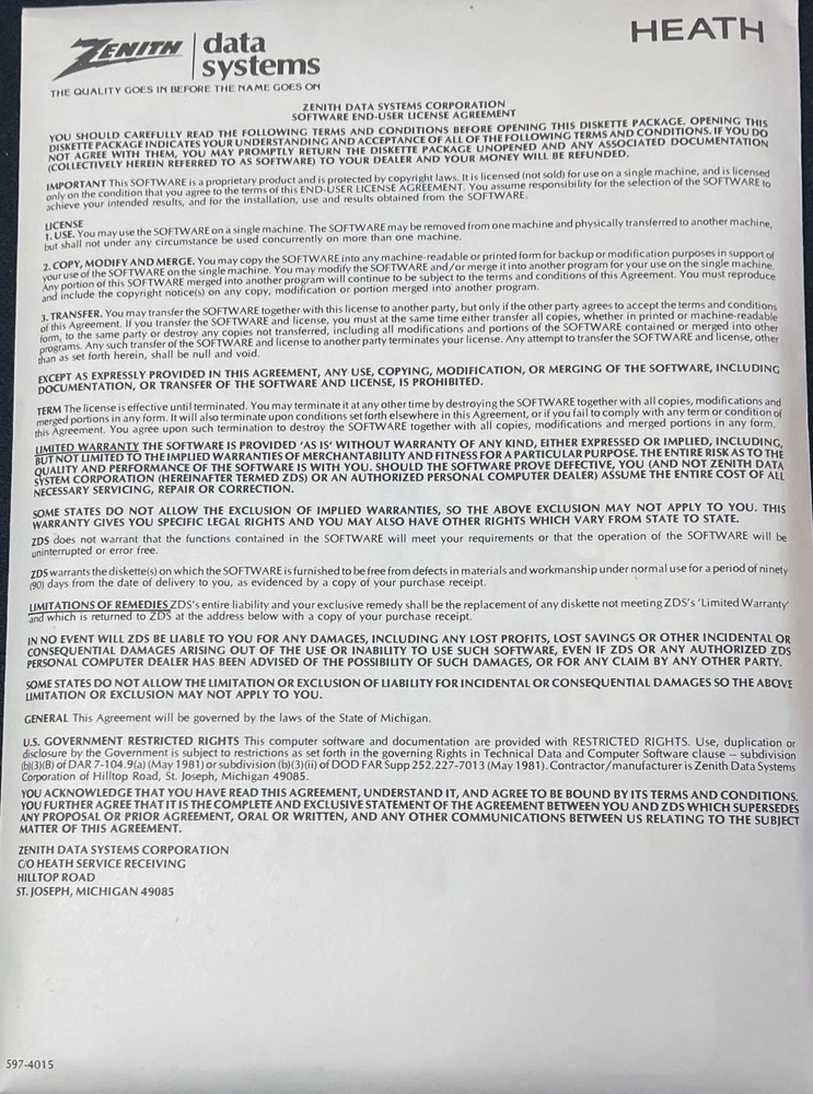 Software & Manuels for SuperCalc 4 Published by Zenith Data Systems New Sealed