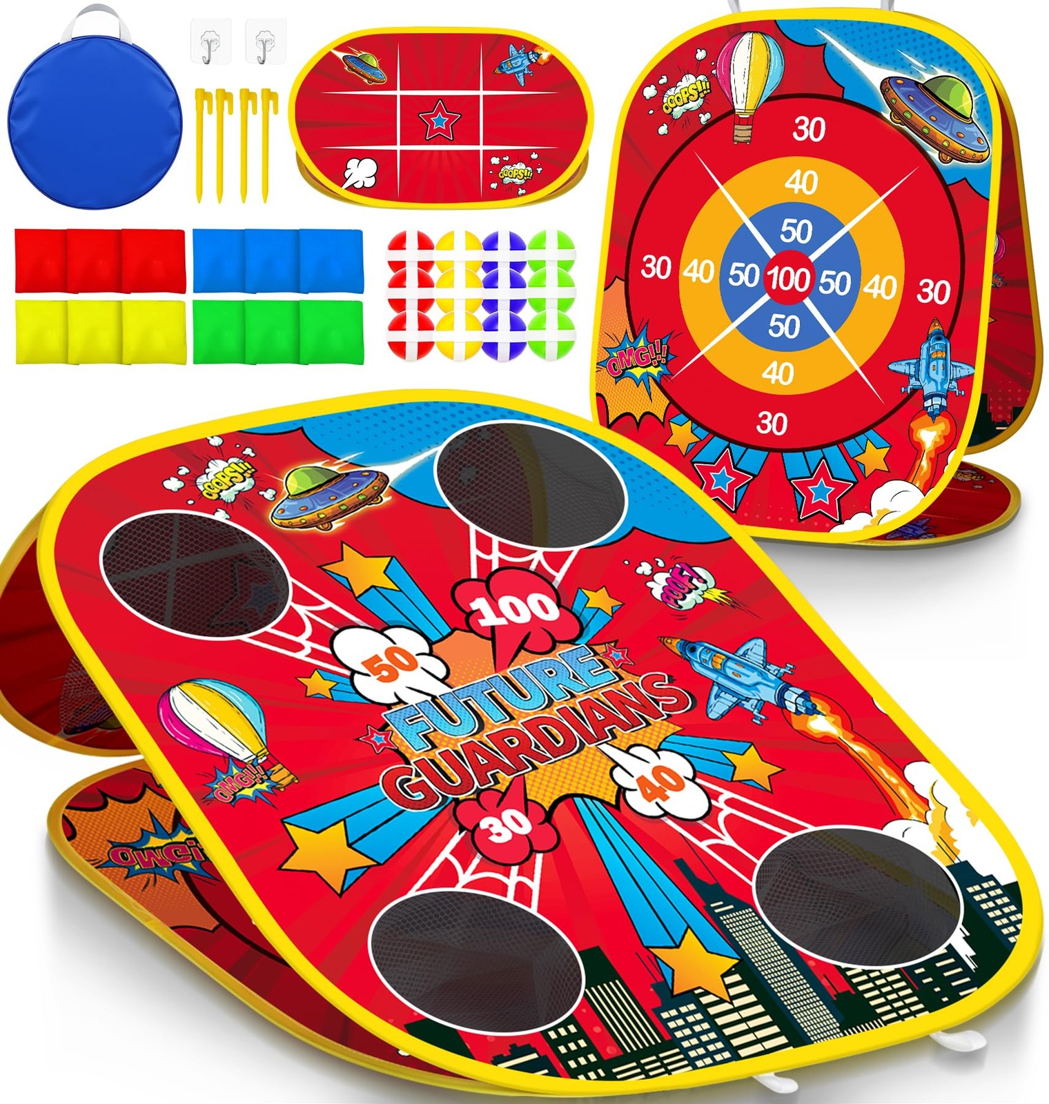 Spider Bean Bag Toss Game for Kids – 3-in-1 Cornhole Board Outdoor Toys for T...
