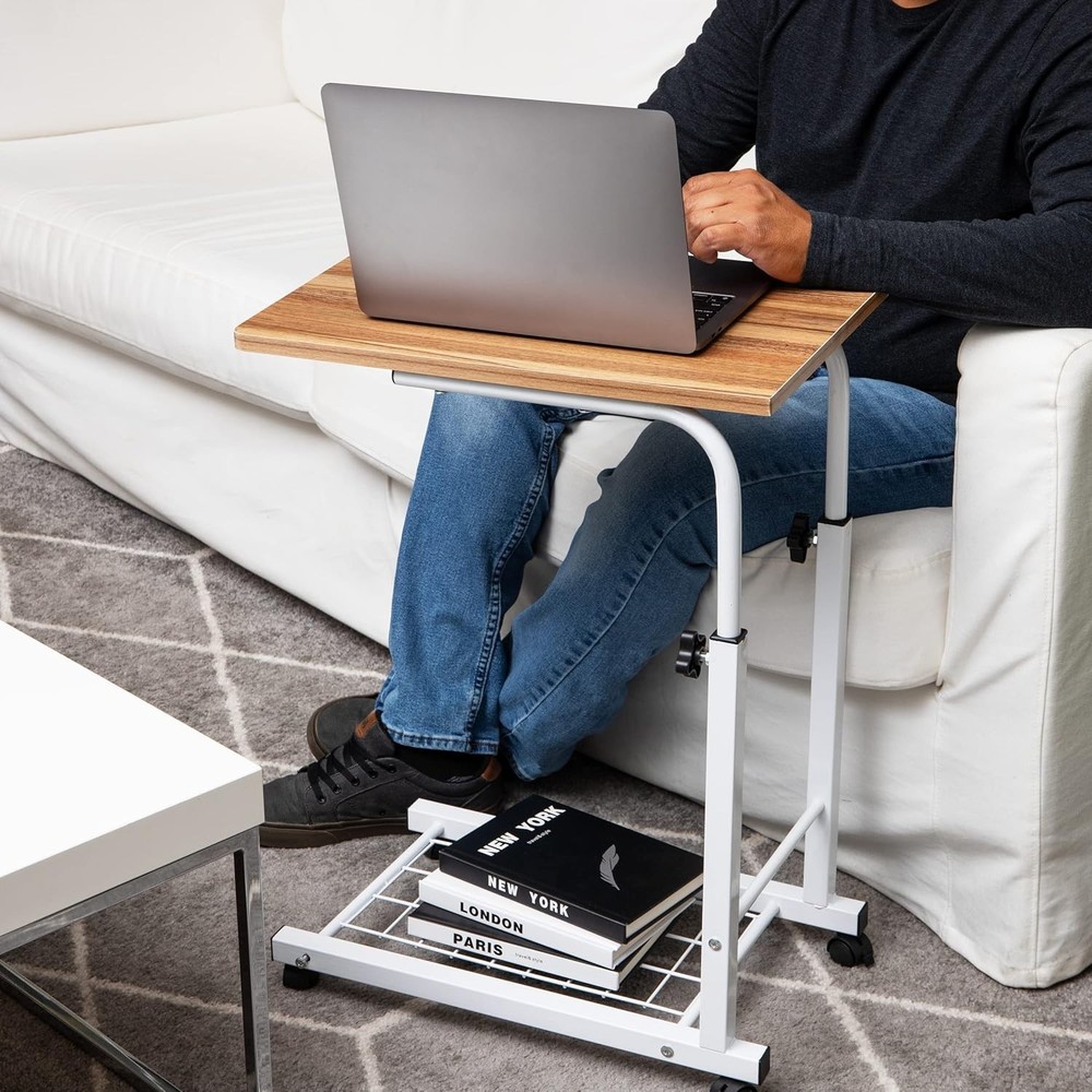 Height Adjustable Laptop Desk with Locking Wheels & Storage - Modern Elegance