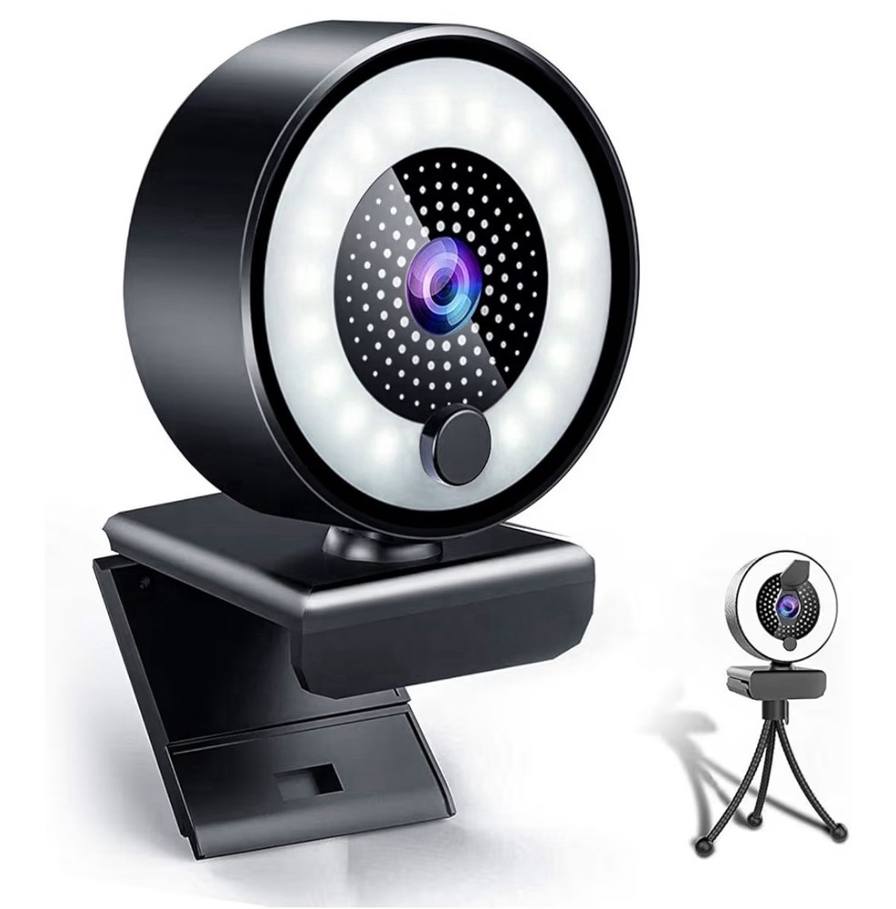 Streaming Webcam with Light, 2K HD Webcam with Microphone for Laptop Desktop Adv