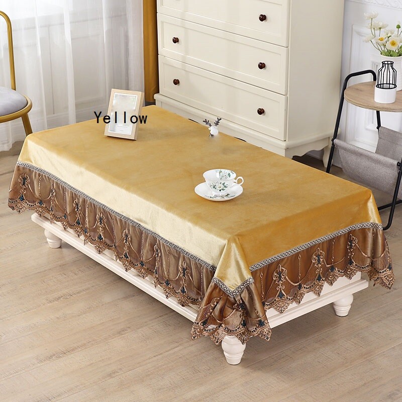 Rectangle Table Cover Cloth Velvet Embroidered Lace Trim Tablecloth Decor Modern
