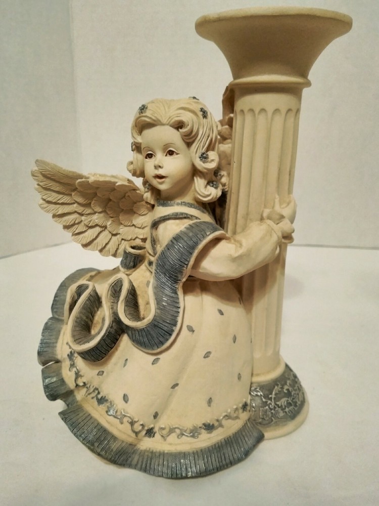 Sarah's Pair Angels Candle Holders White Blue Mindspring