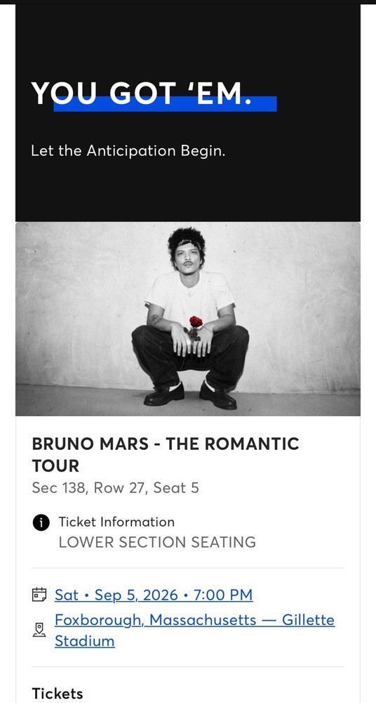 Bruno Mars Romantic Tour Ticket