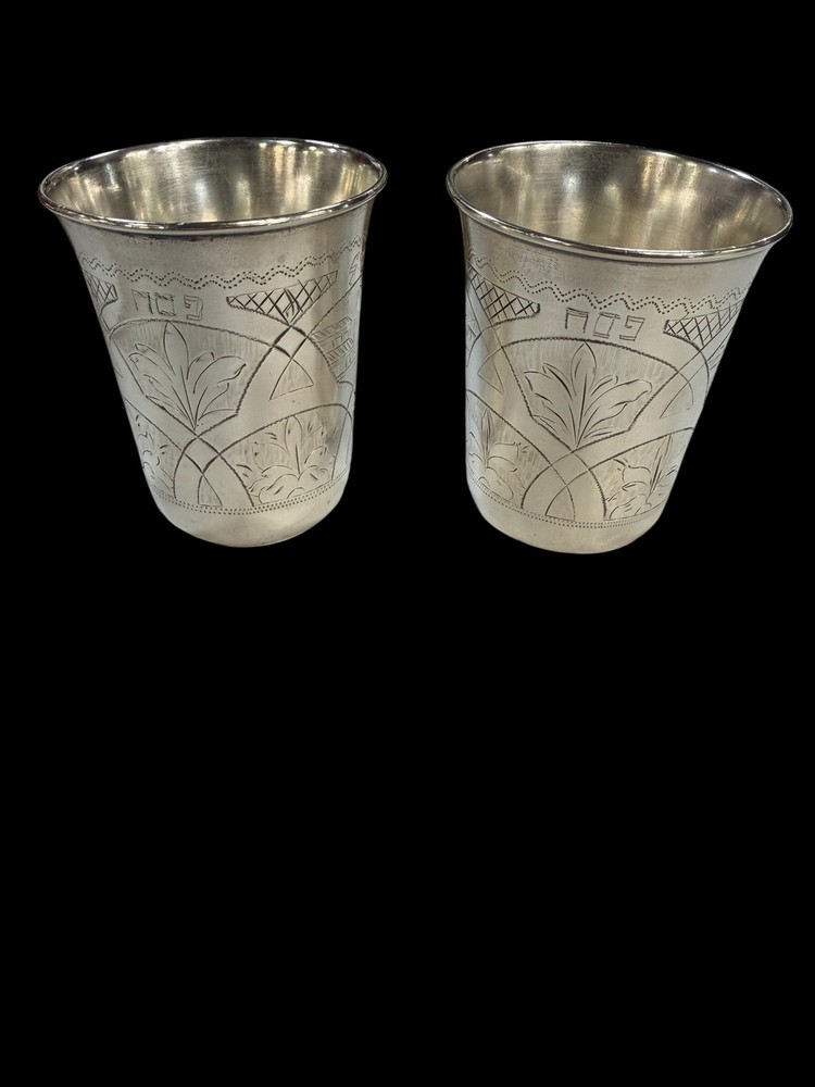 ANTIQUE RUSSIAN KIDDUSH CUPS PAIR SILVER 84 RUSSIAN