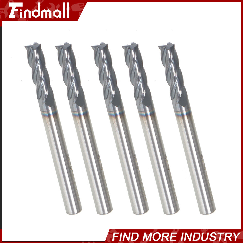 Findmall 5 × 3/16" SHANK DIAMETER 4 FLUTE CARBIDE END MILL - TiALN COATED