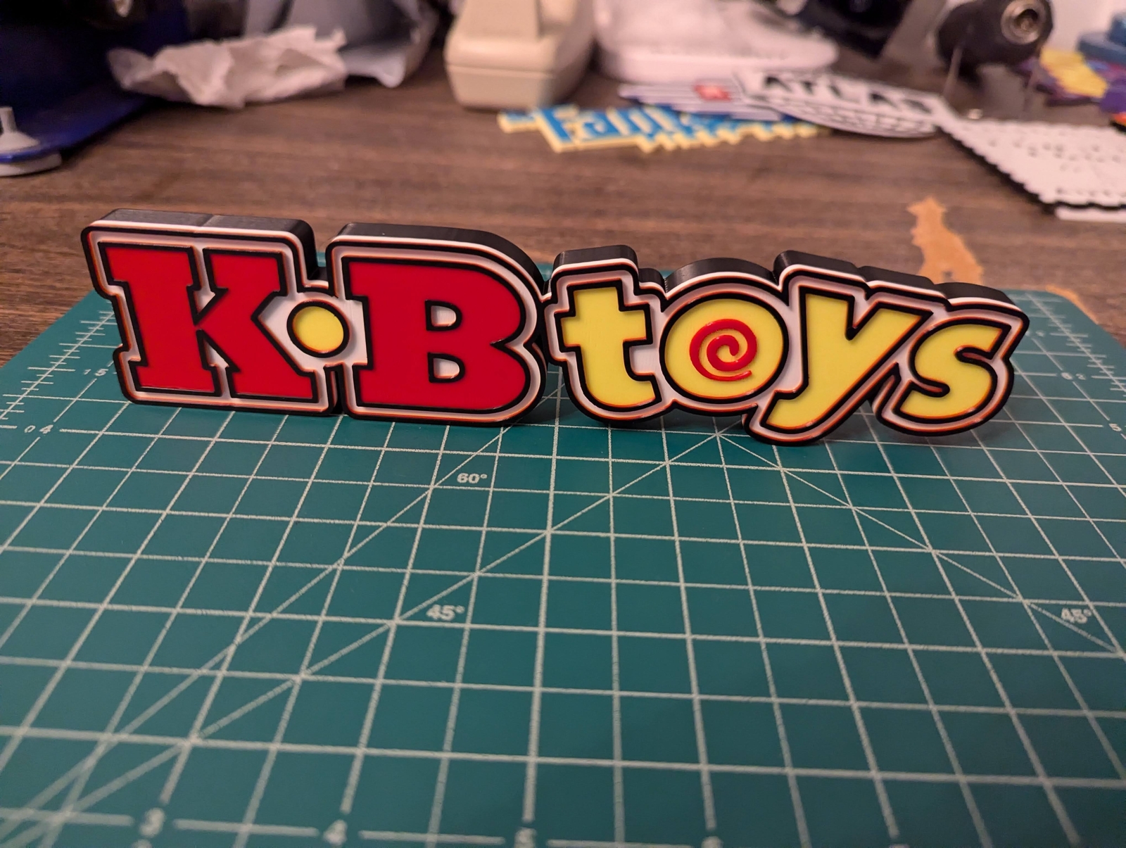 KB Toys logo sign 3D printed display shelf wall art