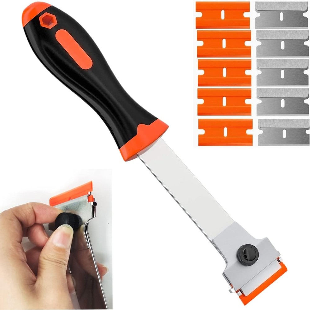 Razor Blade Scraper, Long Handled Scraper Tool with 10 Extra Replacement Blades,
