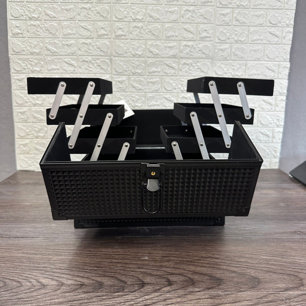 Large Makeup Train Case Cosmetics Organizer Portable Extendable Tray Matte Black