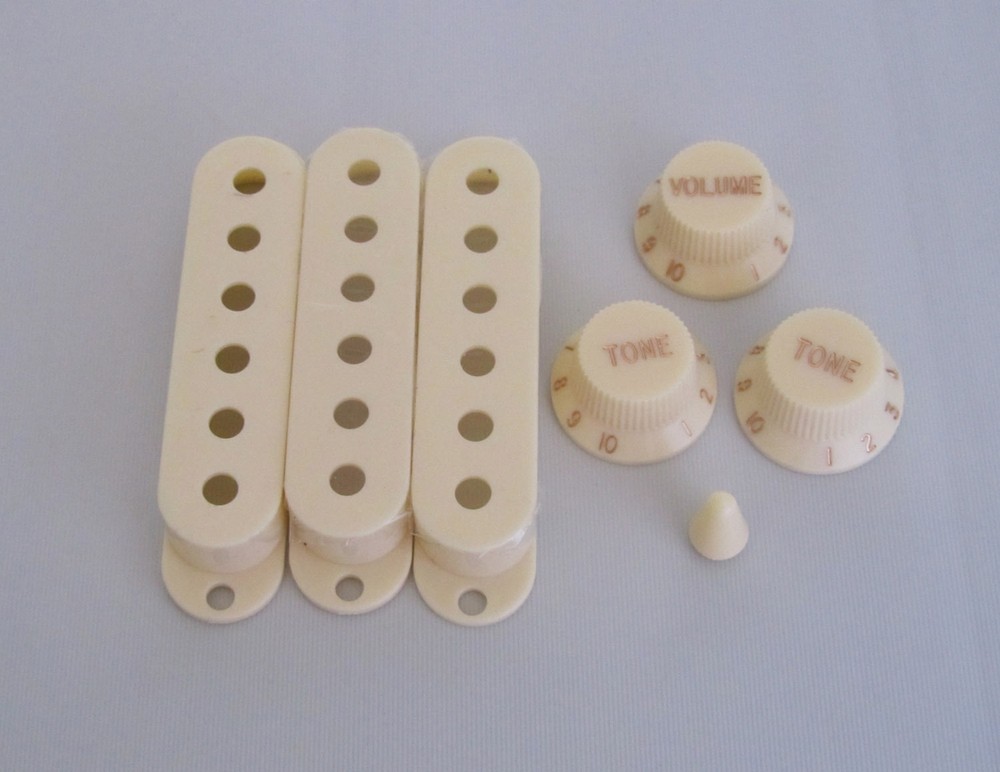 KAISH ST Guitar Single Coil Pickup Covers Knobs and Switch Tip Aged White