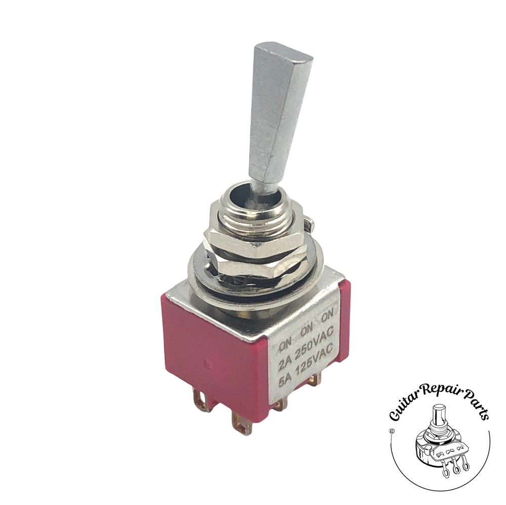 Carling On-On-On 3 Position DPDT Mini Toggle Switch w. Flat Bat - Chrome